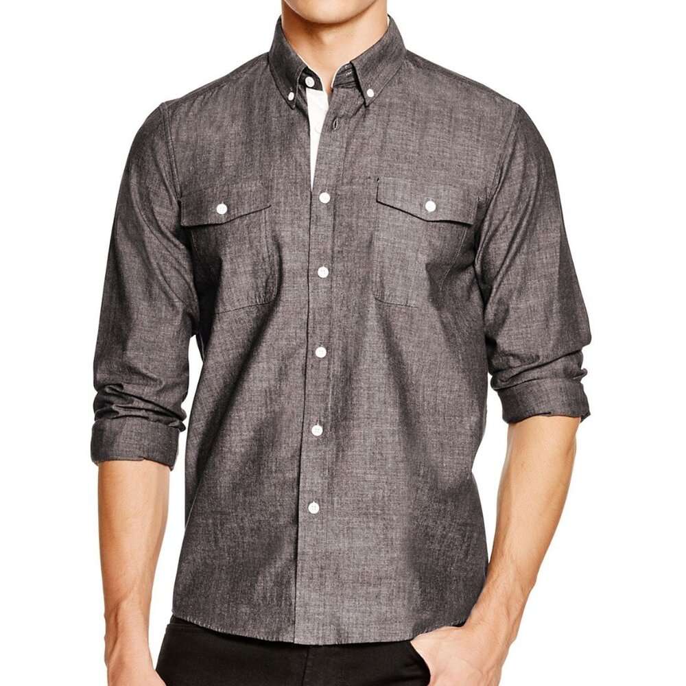 Saturdays NYC Surf Brian Double Pocket Chambray Shirt Size S Black Button Up